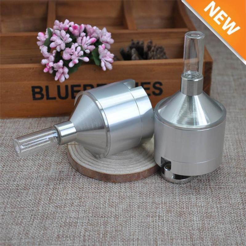Metal Powder Grinder Hand Mill Funnel with Snuff Glass Bottle