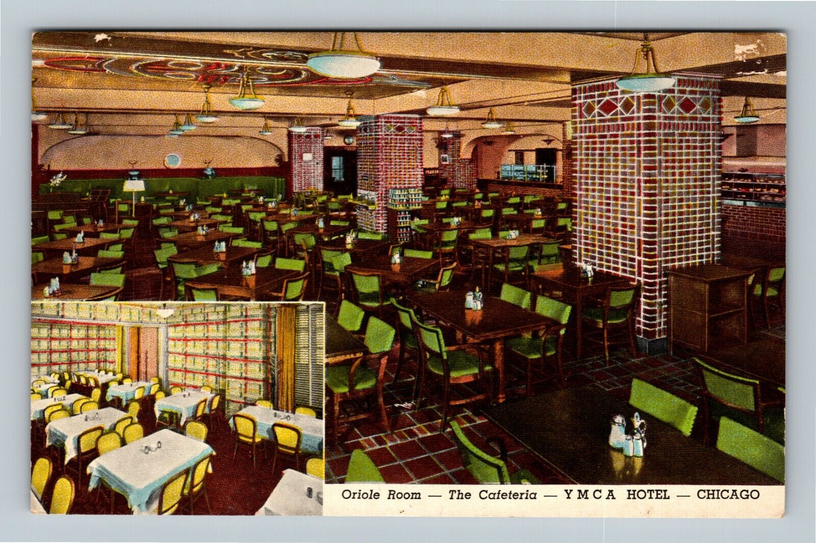 Chicago IL, YMCA Hotel, Oriole Room Cafeteria Dining Vintage Illinois Postcard  