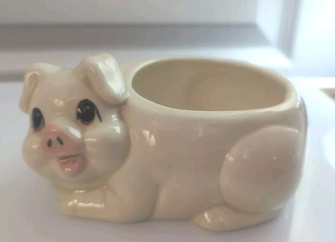 Vintage Cute Kitsch Ceramic Pink Pig Small Planter Figurine