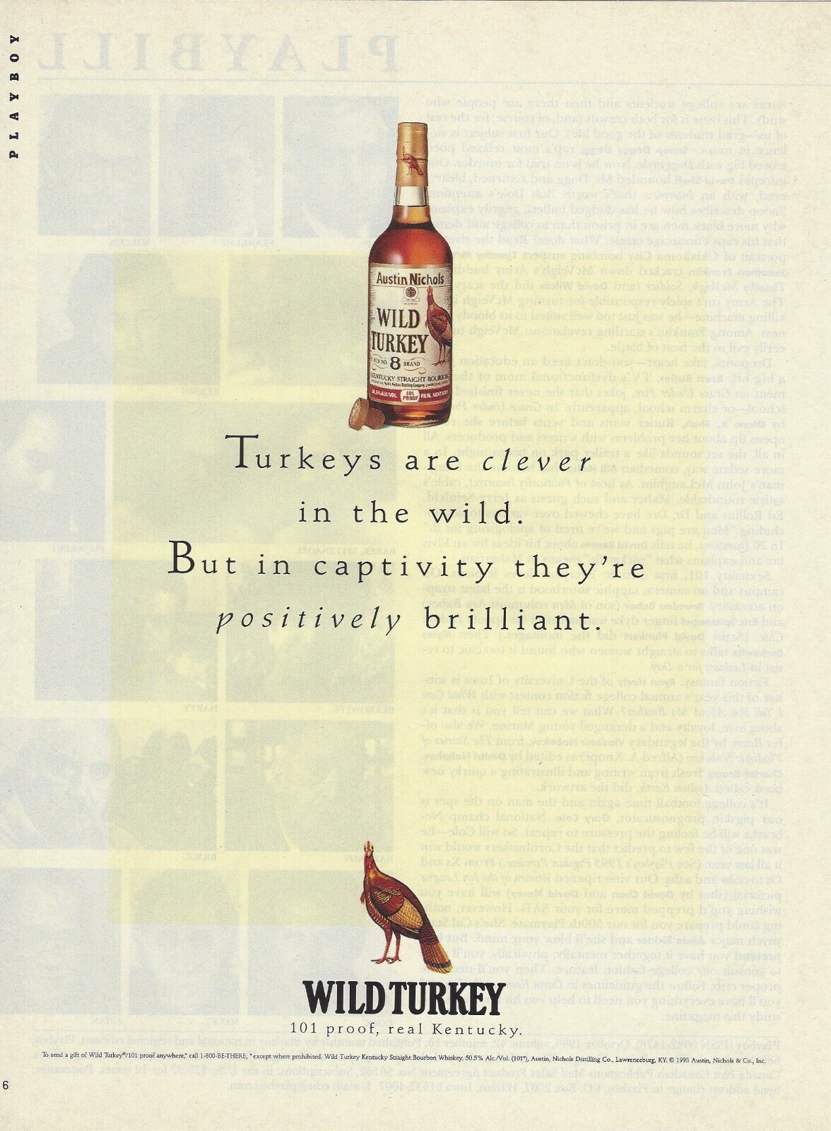 1995 Austin Nichols Wild Turkey Bourbon Whiskey print ad 90\'s advertisement