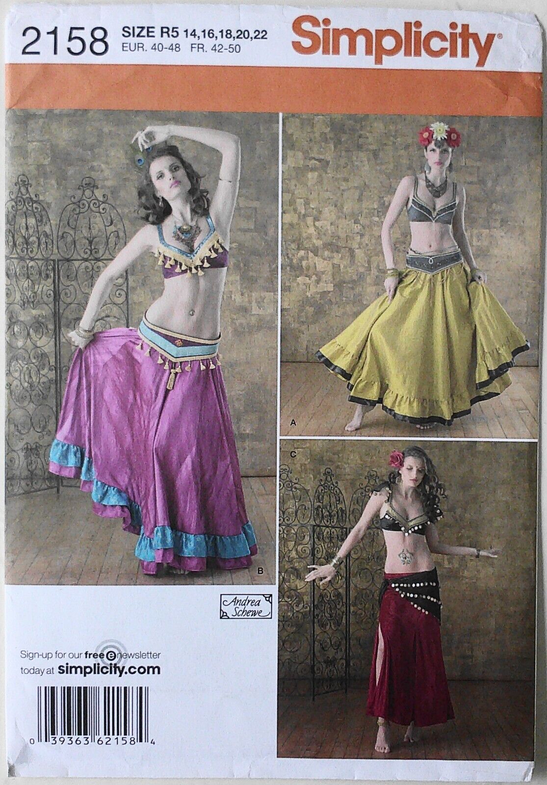 Simplicity 2158 Misses Belly Dancer Costumes Sewing Pattern Sz 14-22