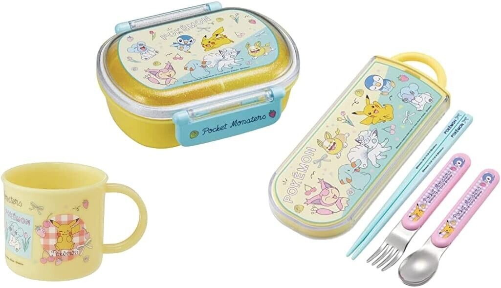 Skater Pokemon Bento Lunch Box + Chopsticks + Cup Set of 3 Antibacterial New
