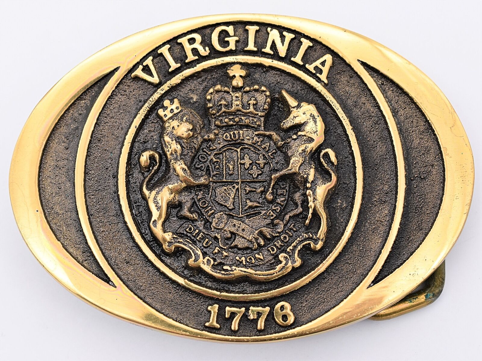 Solid Brass Virginia State Seal 1776 Revolutionary War Vintage Belt Buckle