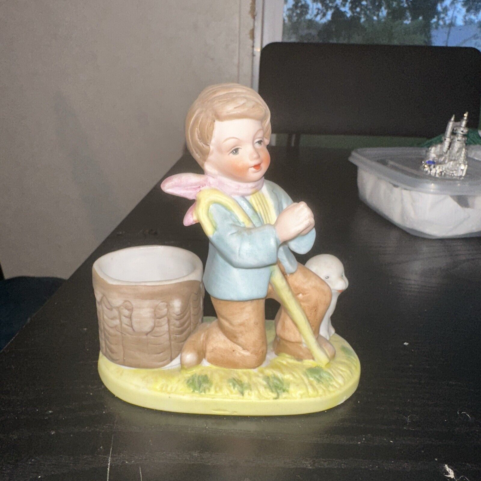 Praying Shepherd Boy With Lamb Small Planter Votive Candle Figurine Succulents