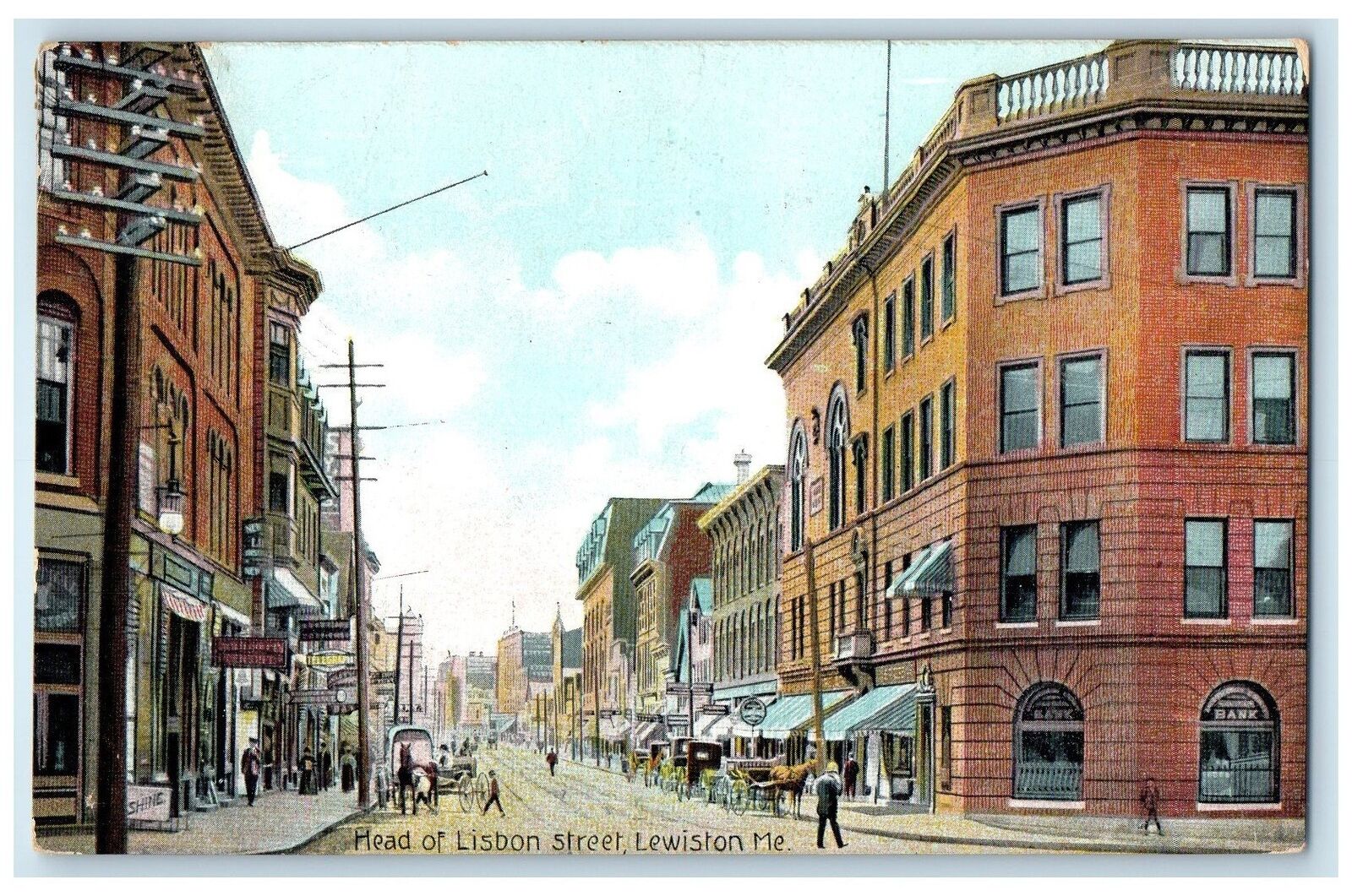 1908 Head Of Lisbon Street Business Section Lewiston Maine ME Posted Postcard