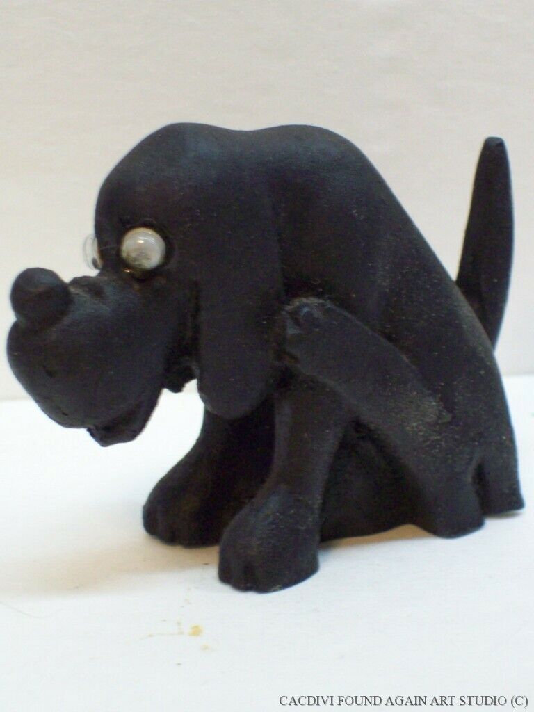 Old Bloodhound Hound Dog Made of Coal Figurine Vintage Handcrafted Puppy Figure