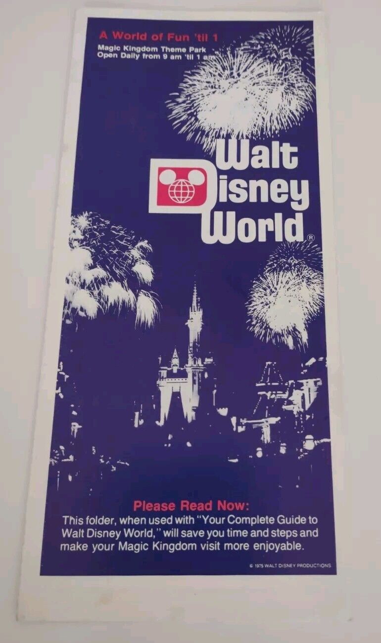 1975 Walt Disney World Guide Ticket Prices Magic Kingdom Flyer Amusement Park