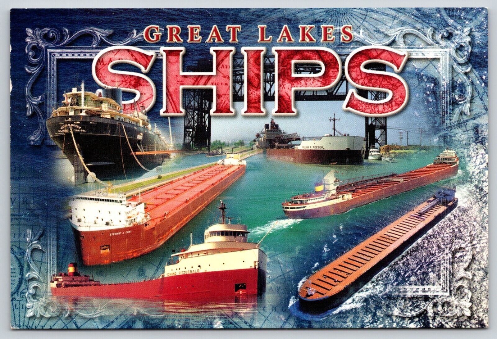 Postcard Great Lakes Ships Edmond Fitzgerald Willis B Boyer William R Roesch