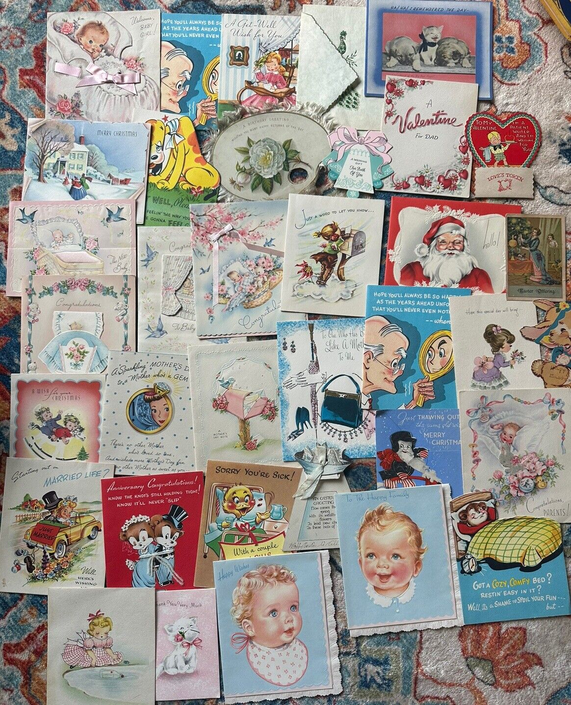 Vintage Old Greeting Cards Mostly Used 30+ Birthday Christmas Etc