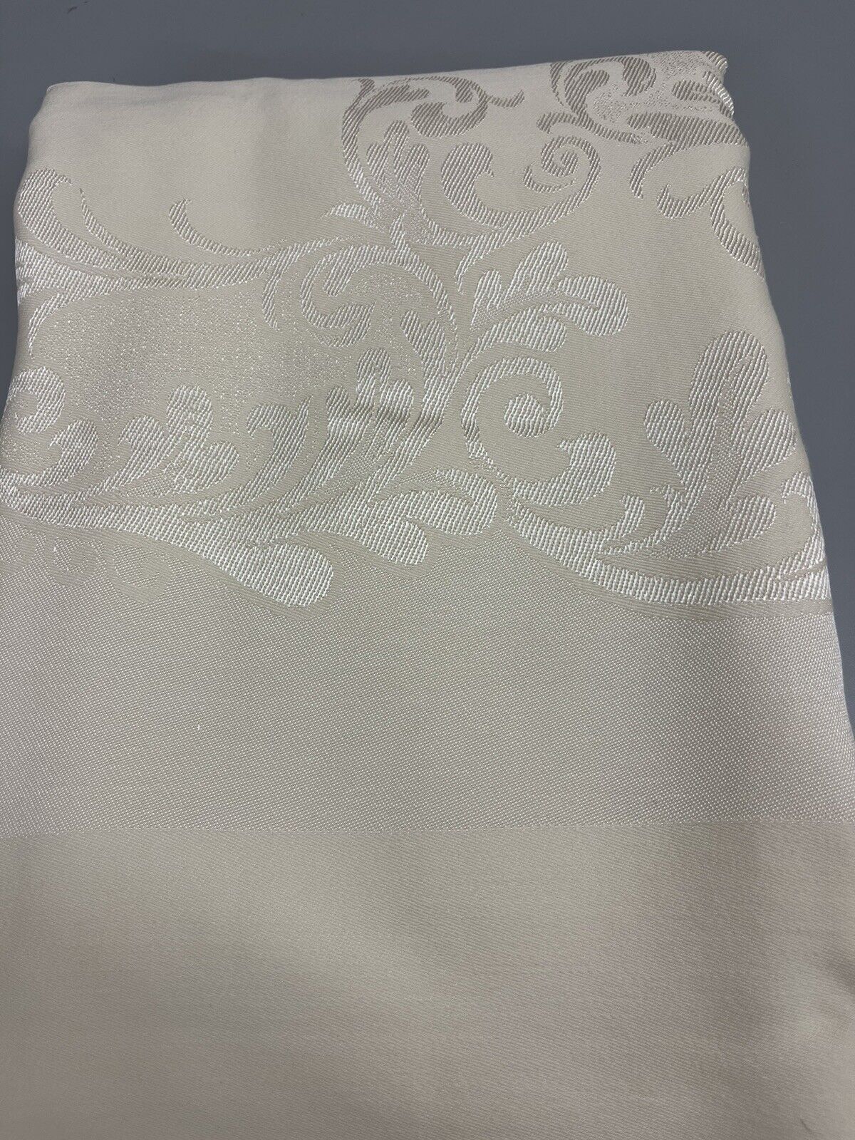 Vintage Linen Damask Tablecloth, scroll design, 60” x 78” Light Yellow