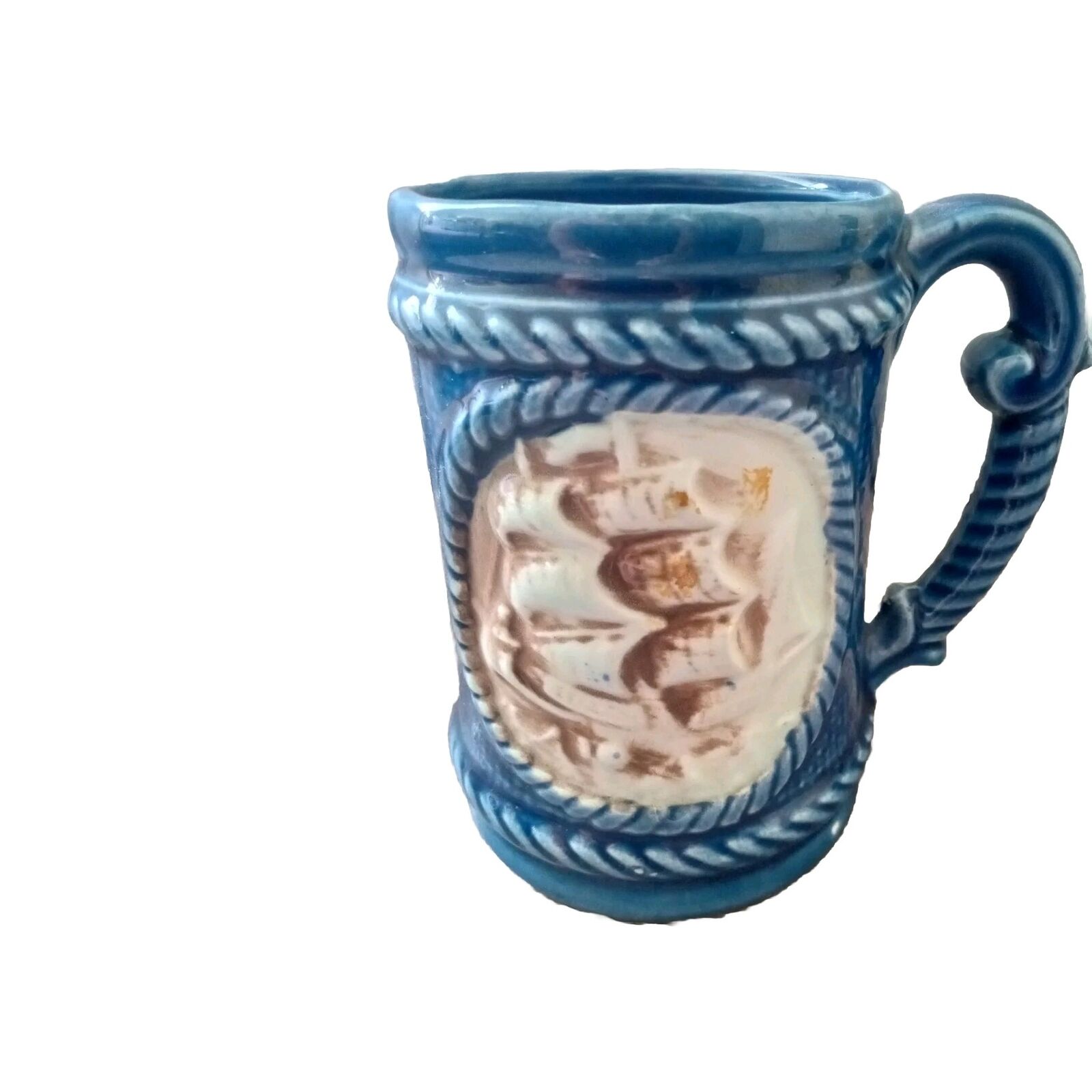 Nautical Sea Ship Blue Embossed Coffee Tea Collectible Large Mug Decorative 