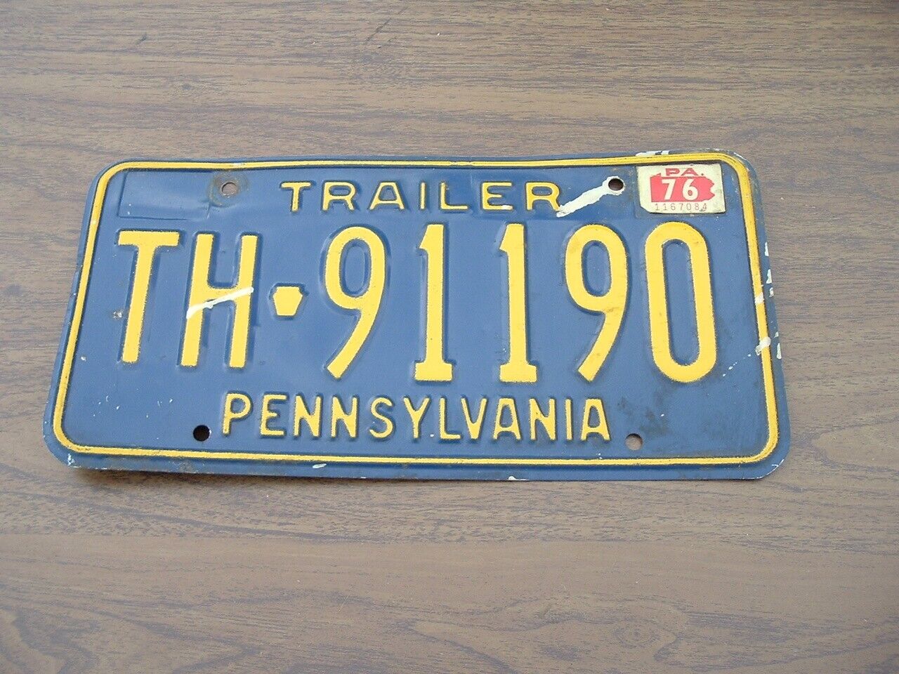 Pennsylvania 1976 Trailer License Plate TH 91190