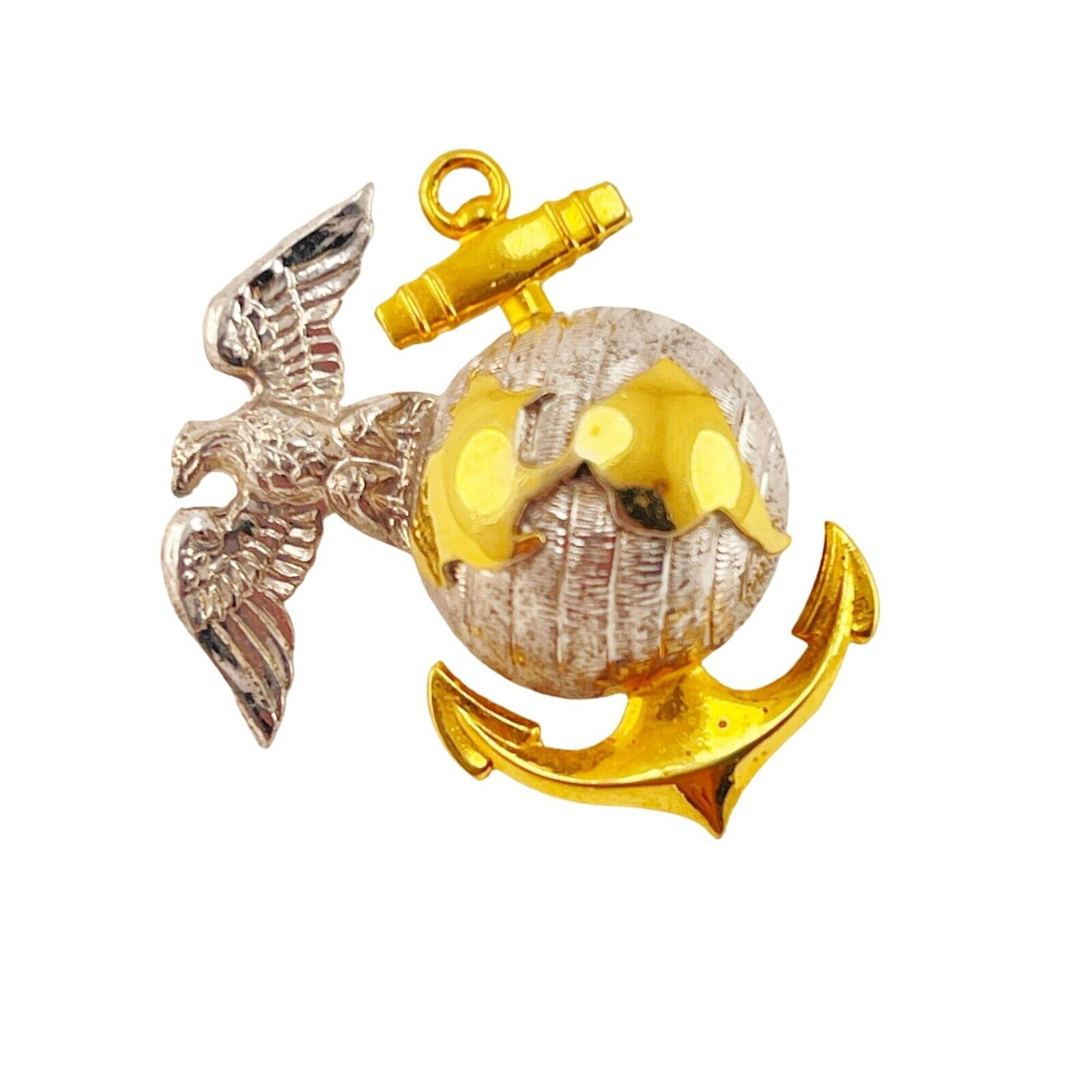 Vintage Marines Anchor and Globe Eagle Hat Pin Gold and Silver Tone