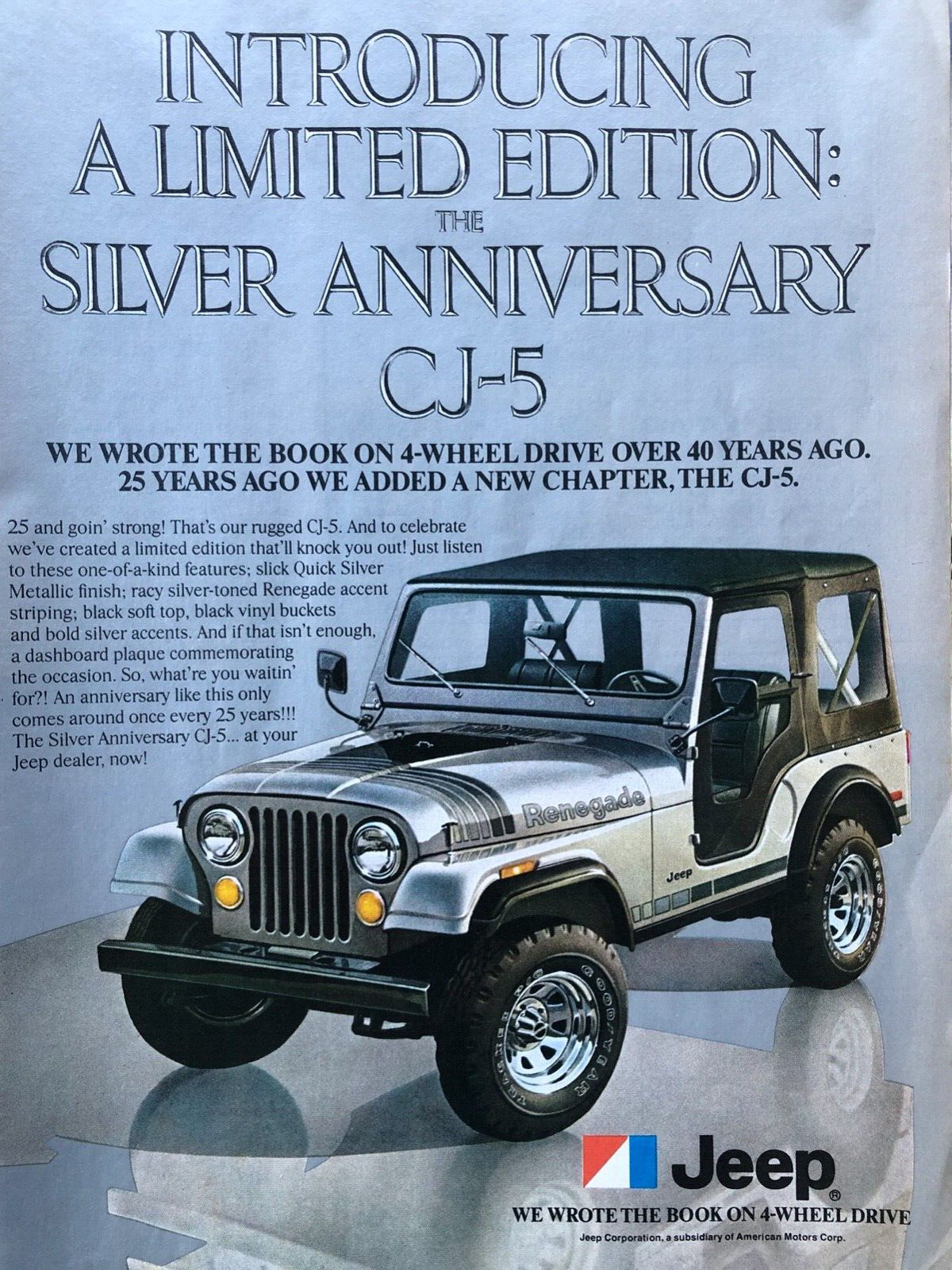 Vintage 1979 Jeep CJ Renegade Silver Anniversary original color ad AM031