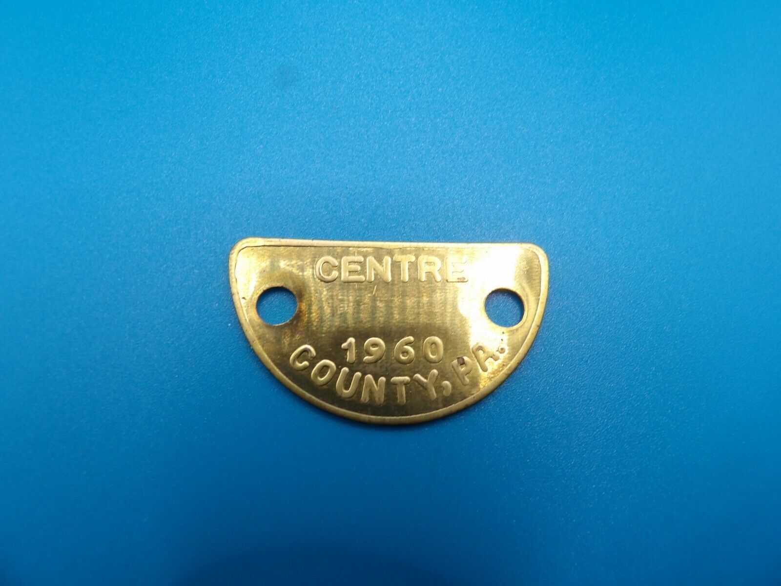 Vintage 1960 Centre County., Pa., Brass Dog Tag Tax License unused