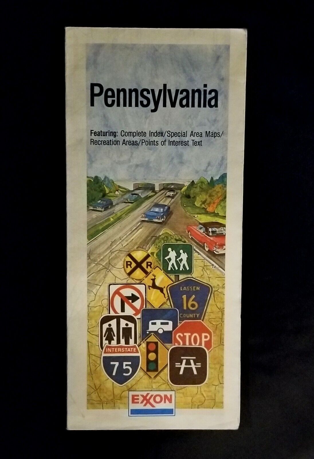 Vintage Exxon Oil Lithograph Map Of Pennsylvania