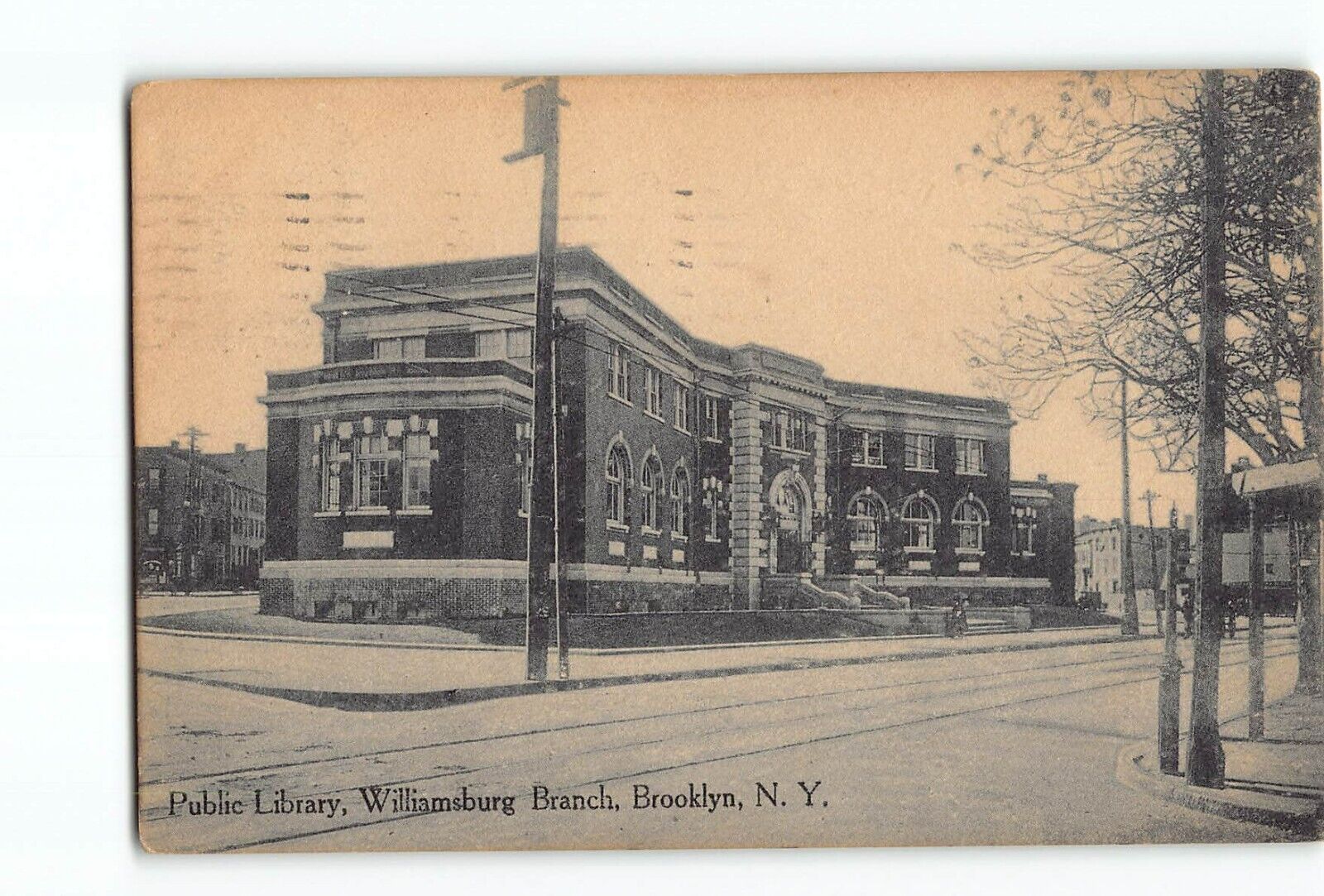 Old Vintage 1912 Postcard of Public Library Williamsburg Branch Brooklyn NY