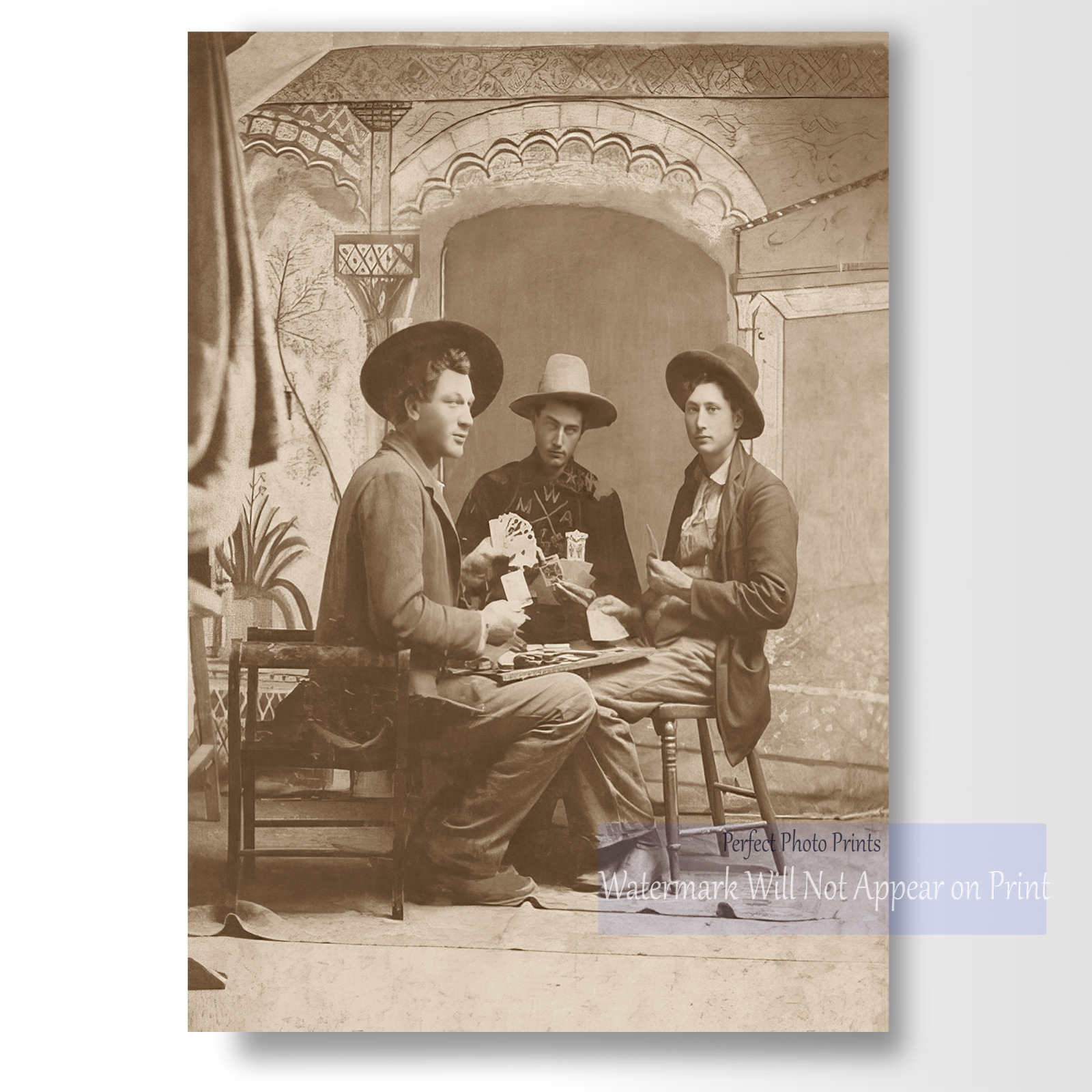 Vintage Cowboy Poker Game Photo Print - Old West Saloon Gambling