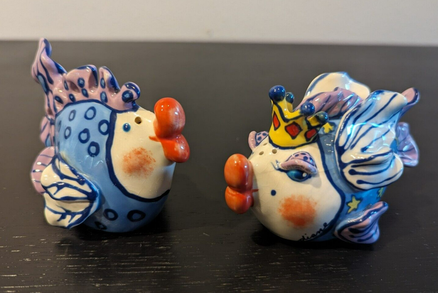 Diane Artware KISSING FISH Queen and King Salt and Pepper Shakers