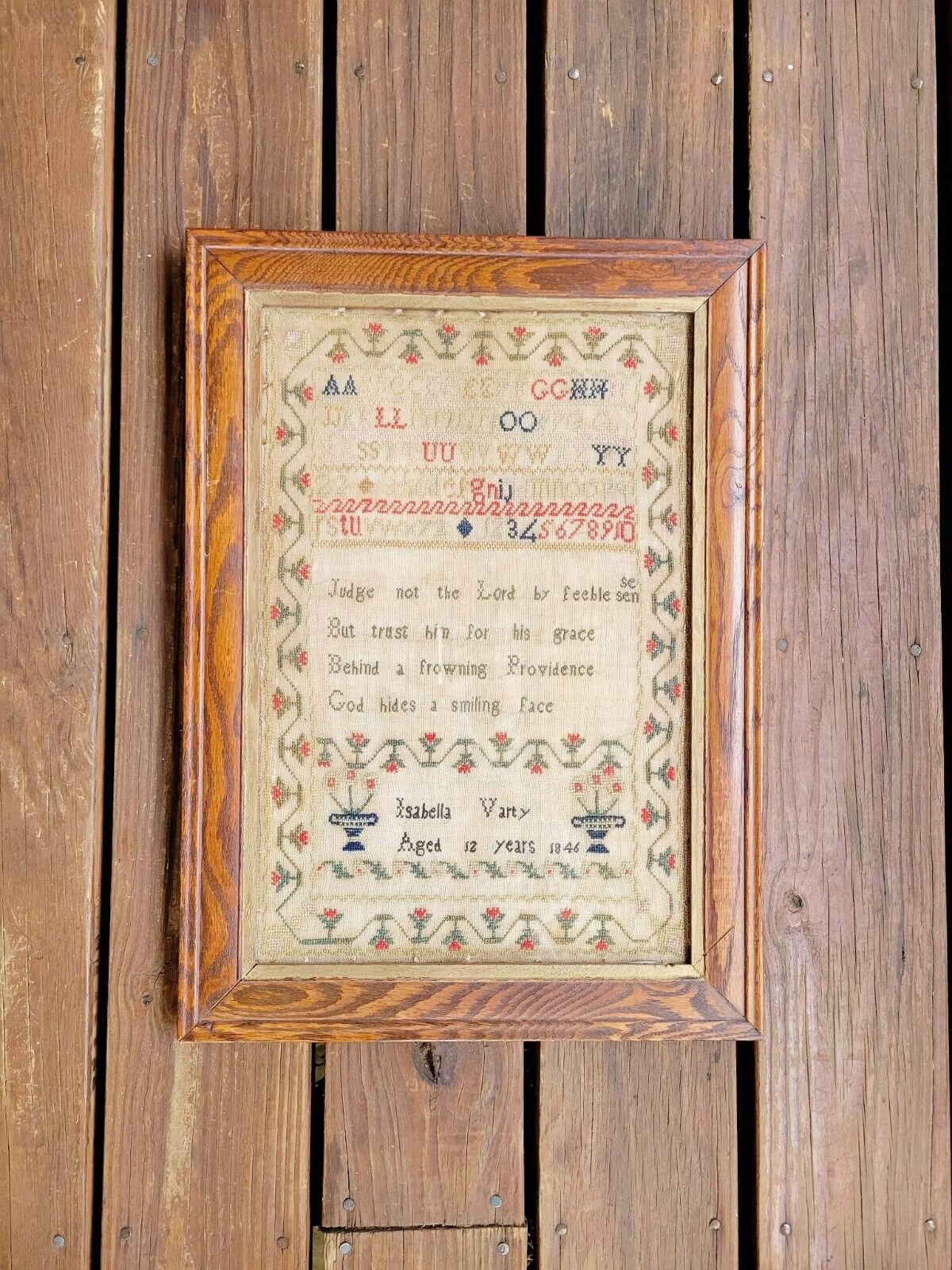 Antique Dated 1847 Needlework Sampler by Isabella Varty VERY NICE 