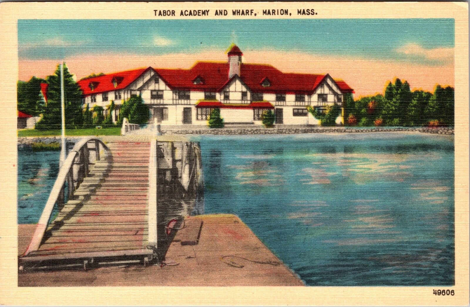 Marion MA-Massachusetts, Tabor Academy And Wharf Vintage Souvenir Postcard
