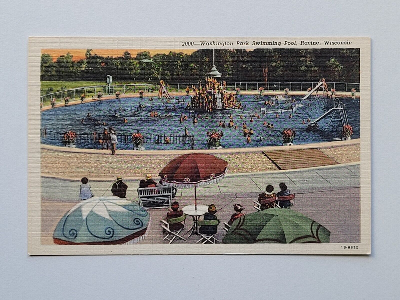Vintage Postcard Washington Park Swimming Pool Linen Racine Wisconsin WI 1943