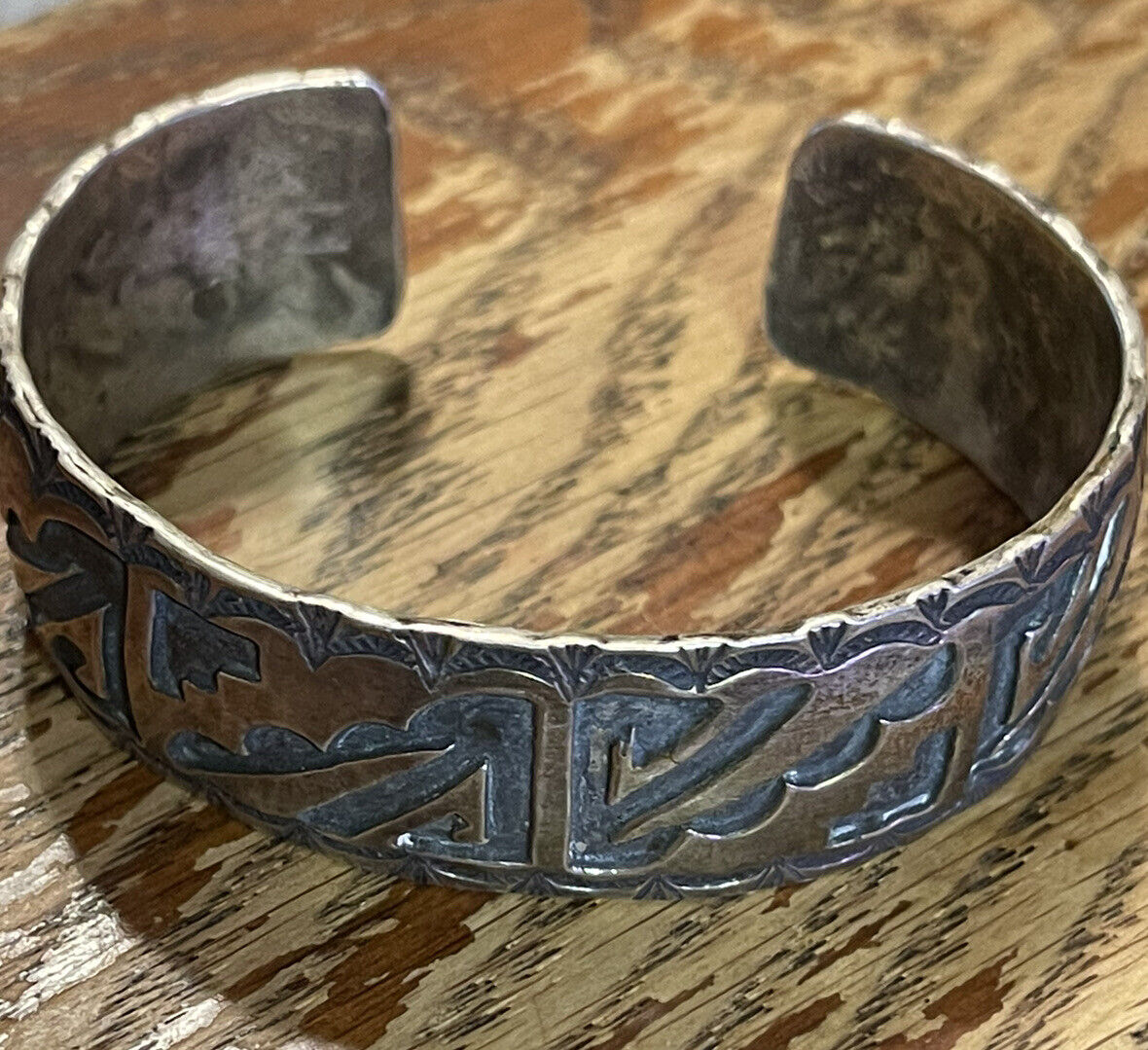 Pretty silver overlay bracelet, likely Navajo,Free Shipping