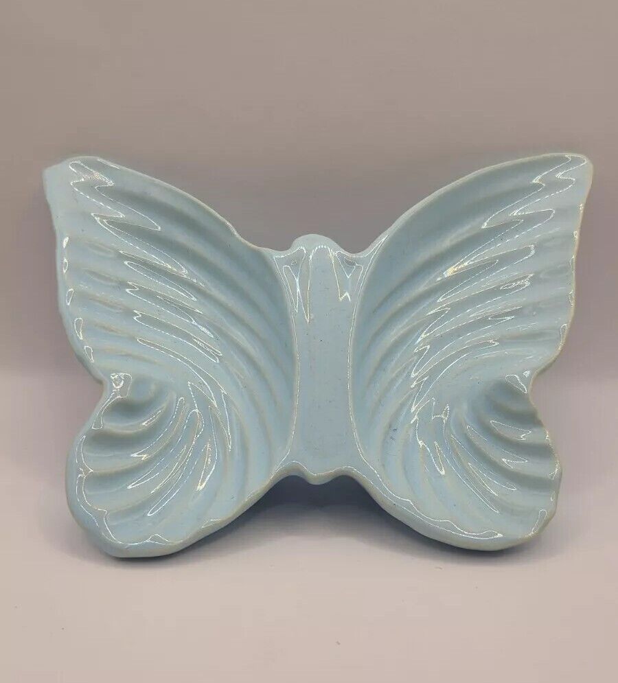 Vintage Blue Butterfly Trinket Dish Made in Portugal 