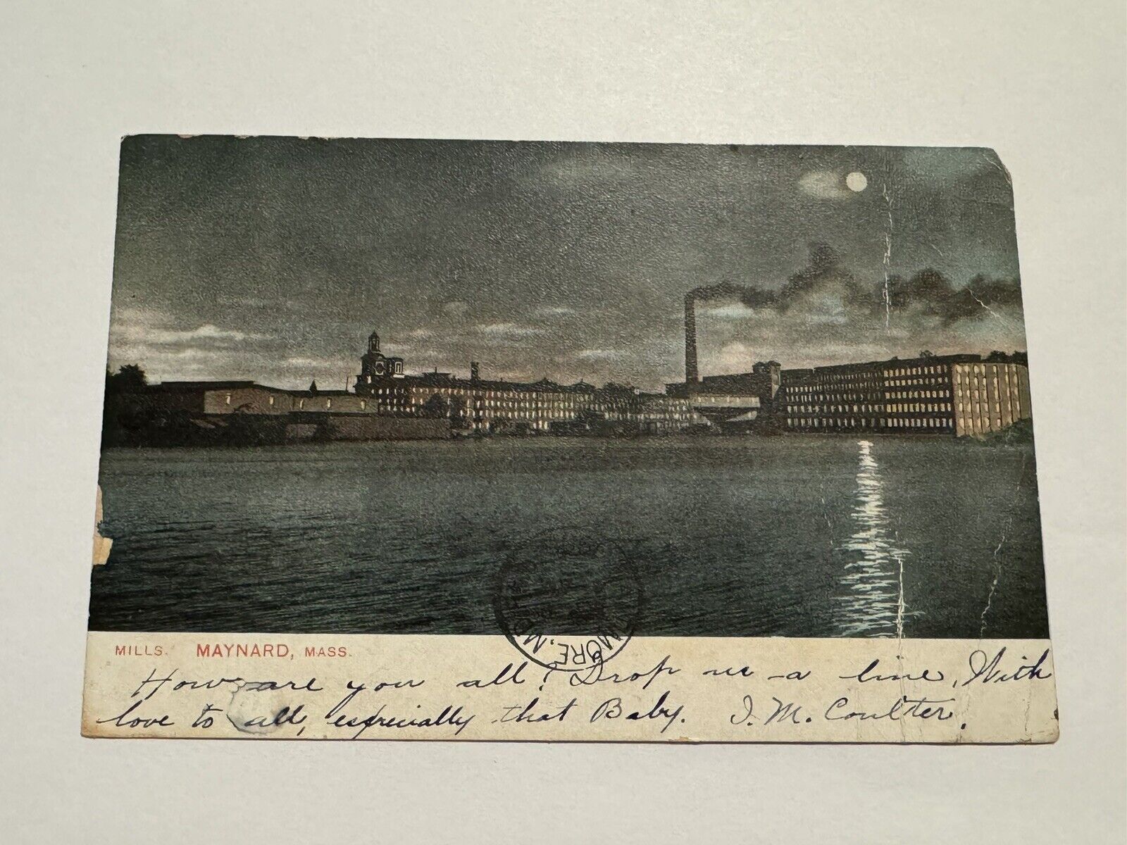Assabet Mills on Assabet River at Maynard MA undivided back postcard 1906 PC