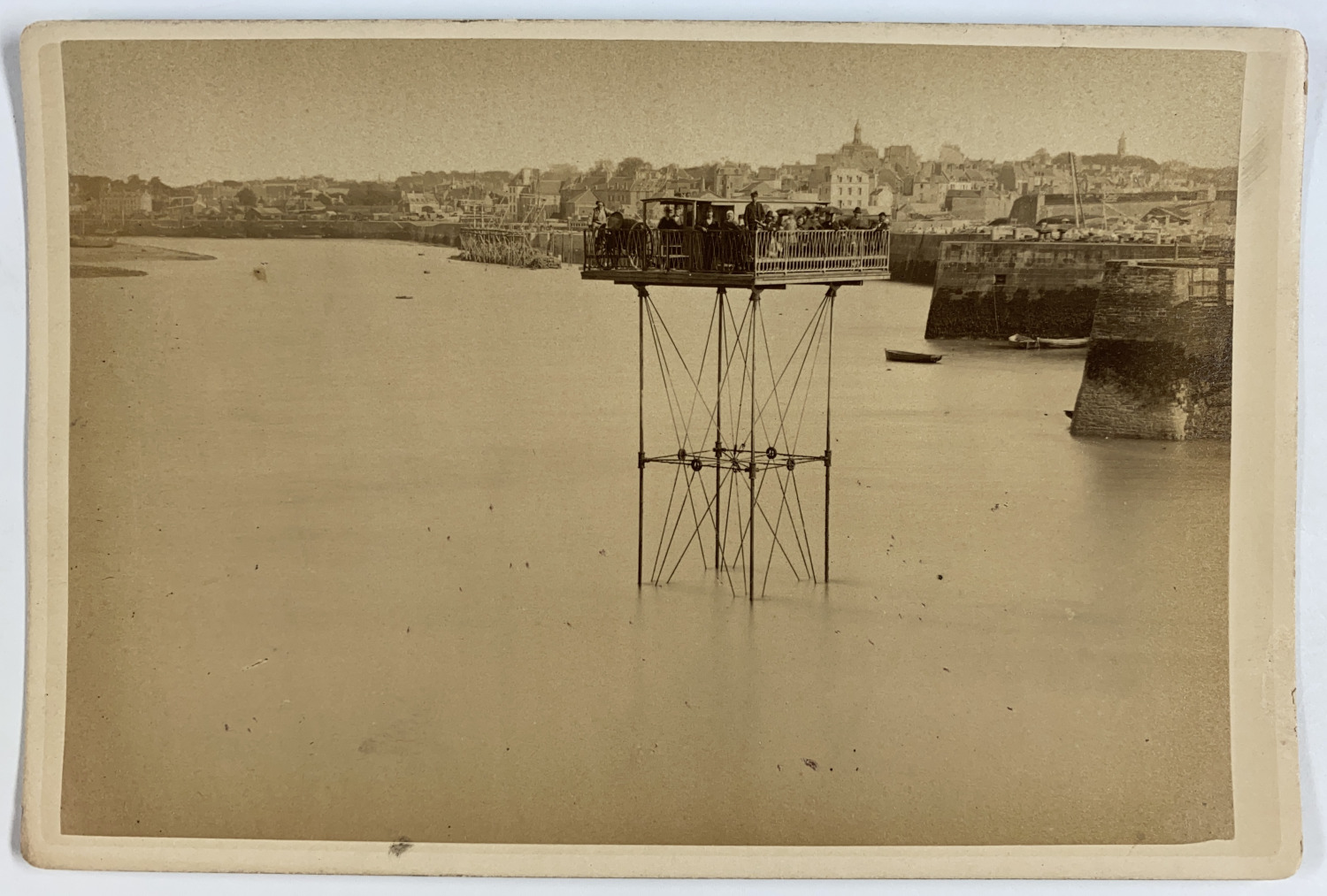 Oblin, France, Saint-Malo, Overhead Crane, albumen print, circa 1880 vintage album