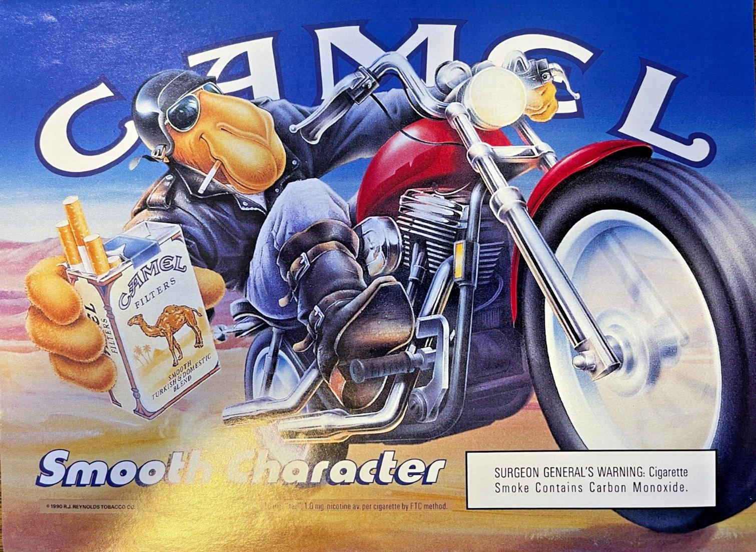 1990 Vintage Magazine Advertisement Joe Camel Smooth Riding Motorcycle