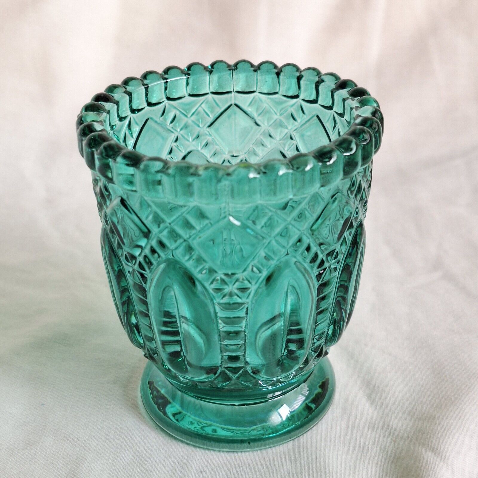 Vintage Glass Candle Holder Votive Tea Light Toothpick Holder Green