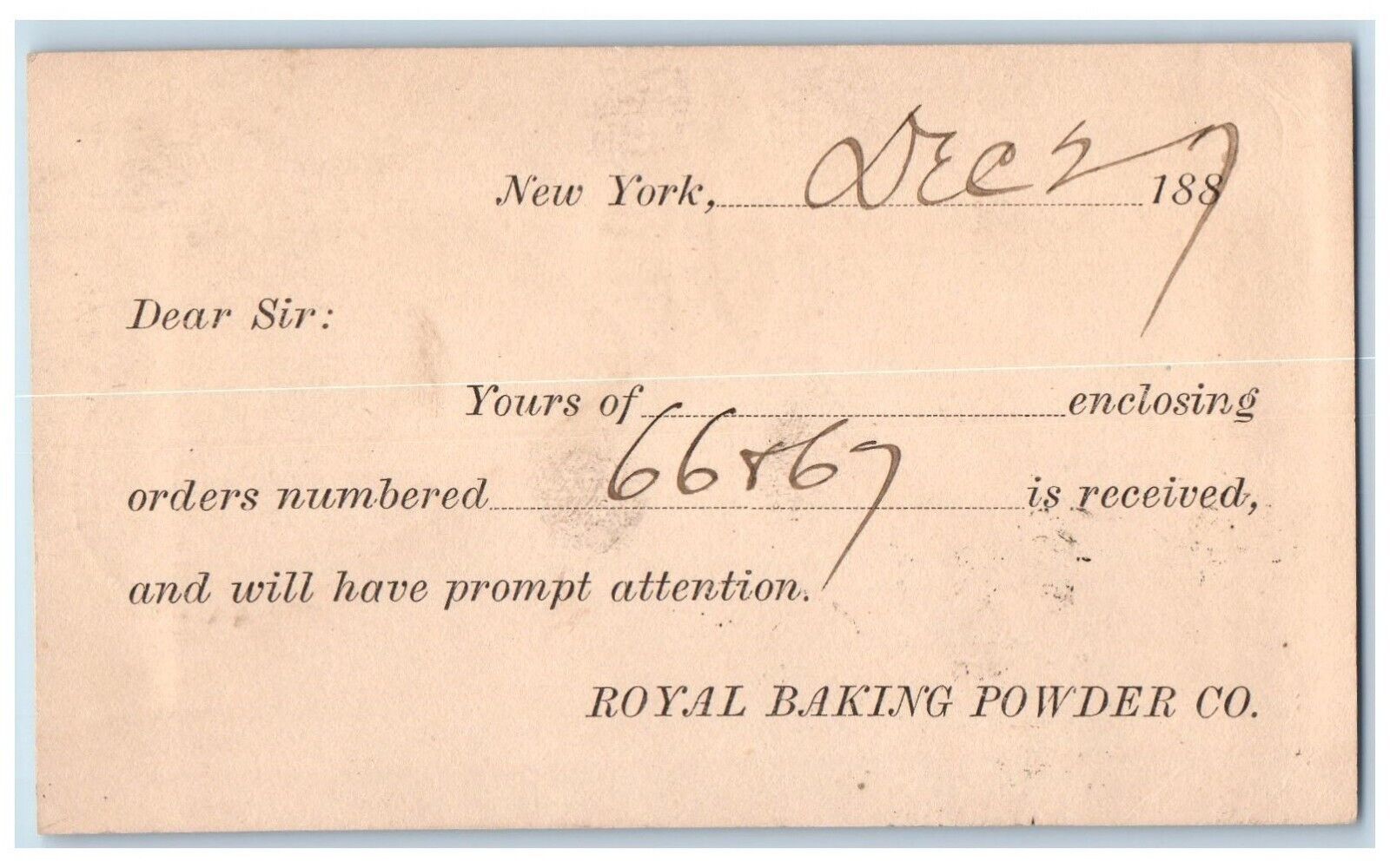 1887 Royal Baking Powder Co. Chittenango New York NY Antique Postal Card