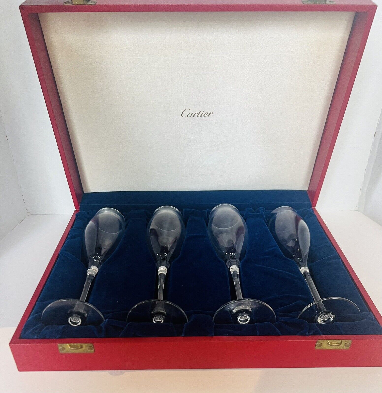 Vintage Cartier Champagne Glasses Flutes in Original Box Presentation Case