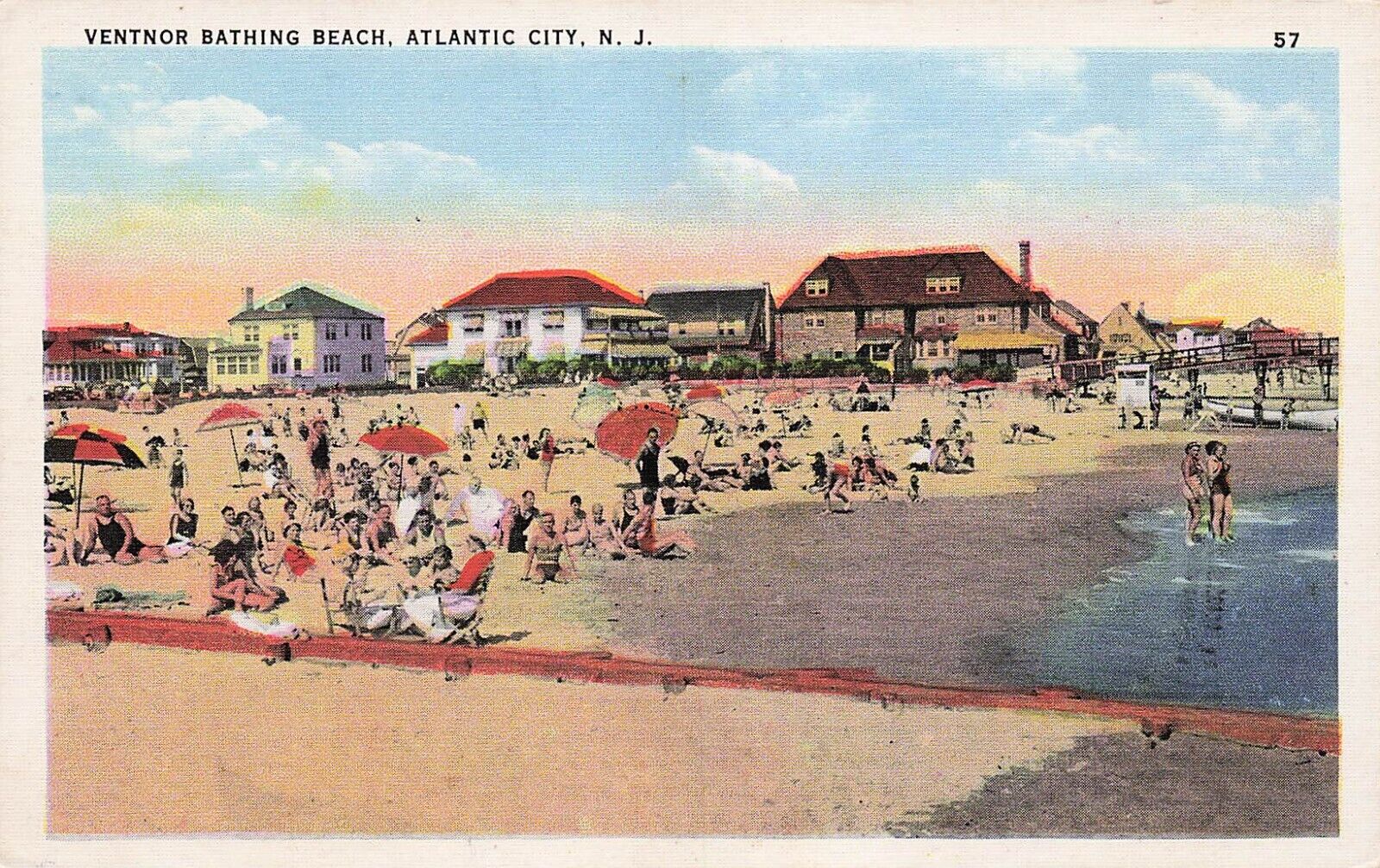 Atlantic City NJ New Jersey Ventnor Bathing Beach 1920s Margate Vtg Postcard E47