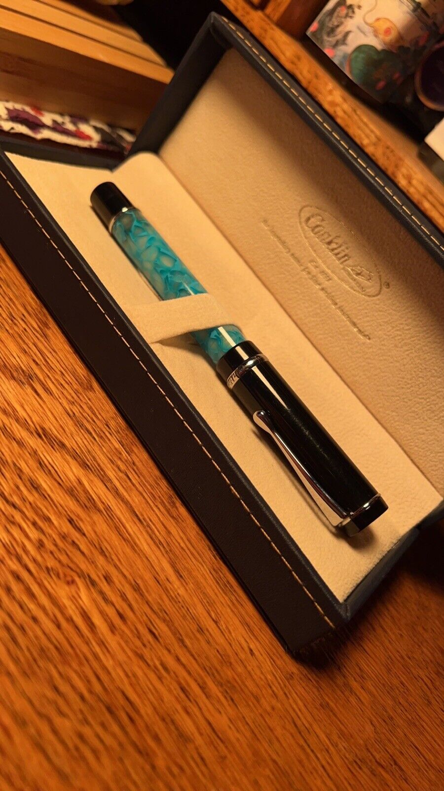 Conklin Duragraph Turquoise Nights Turquoise & Black Fountain Pen - Omniflex Nib