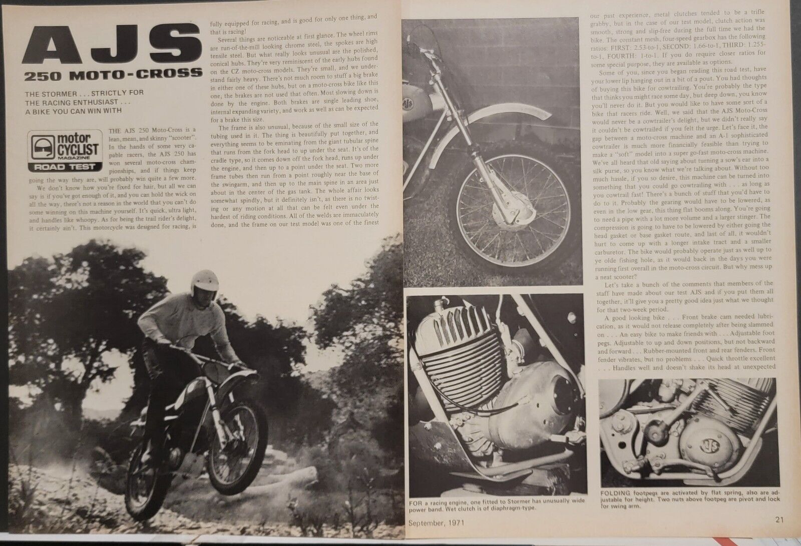 1971 AJS 250 Motocross Motorcycle 4p Test Article