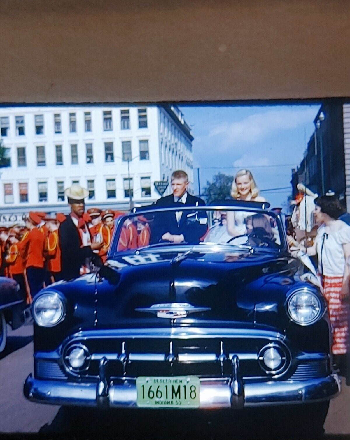 VTG 1953 Red Border 35mm Slides Indiana Parade Chevy Convertible Lot of 6 #21759
