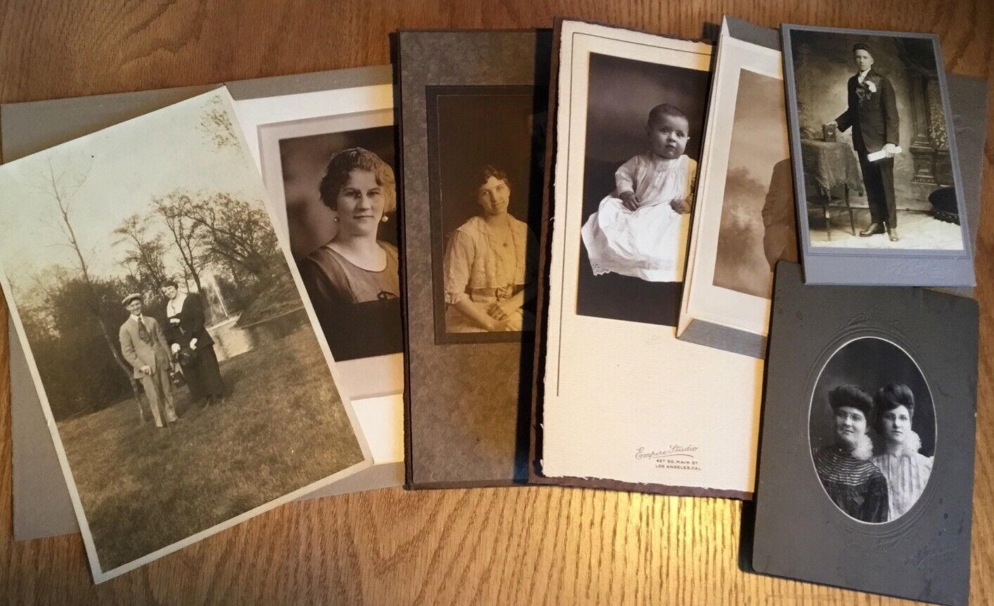 7-Antique Vintage Photo Portraits Matted Folders Children Adults 1890s-1920s