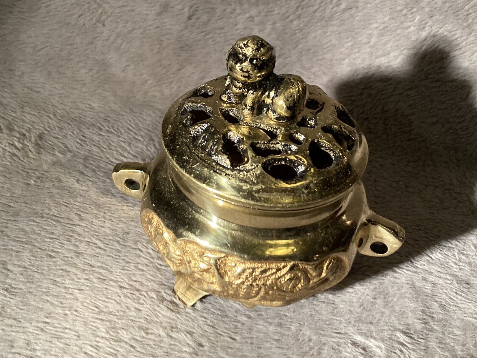 New Brass Asian Censer 5x4x4 with Birds, and Fruits