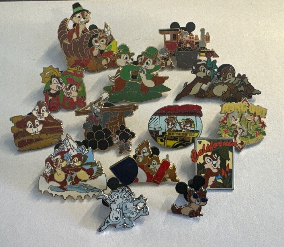 LOT OF 14 CHIP AND DALE DISNEY PINS including Holiday And Hidden Mickey Pins