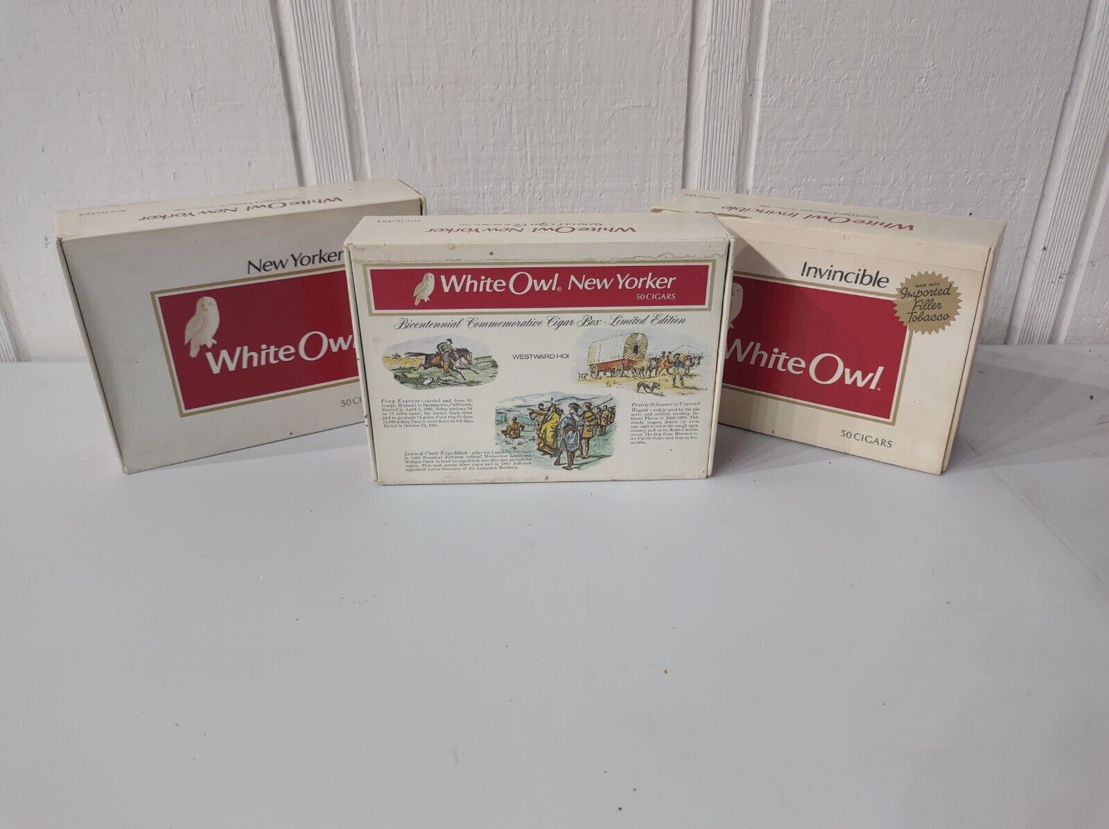 Lot 3 White Owl Cigar Boxes Bicentennial Limited Edition New Yorker  Invincible