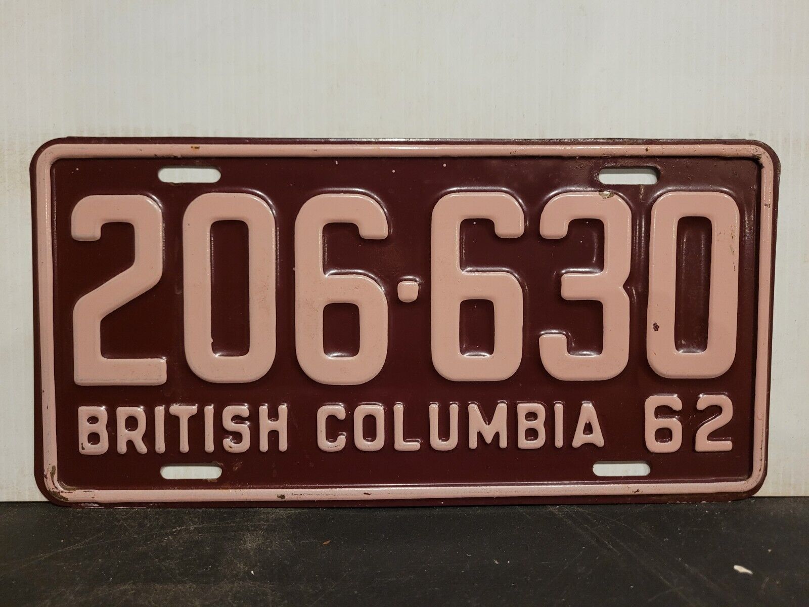 1962 British Columbia License Plate Tag Original.