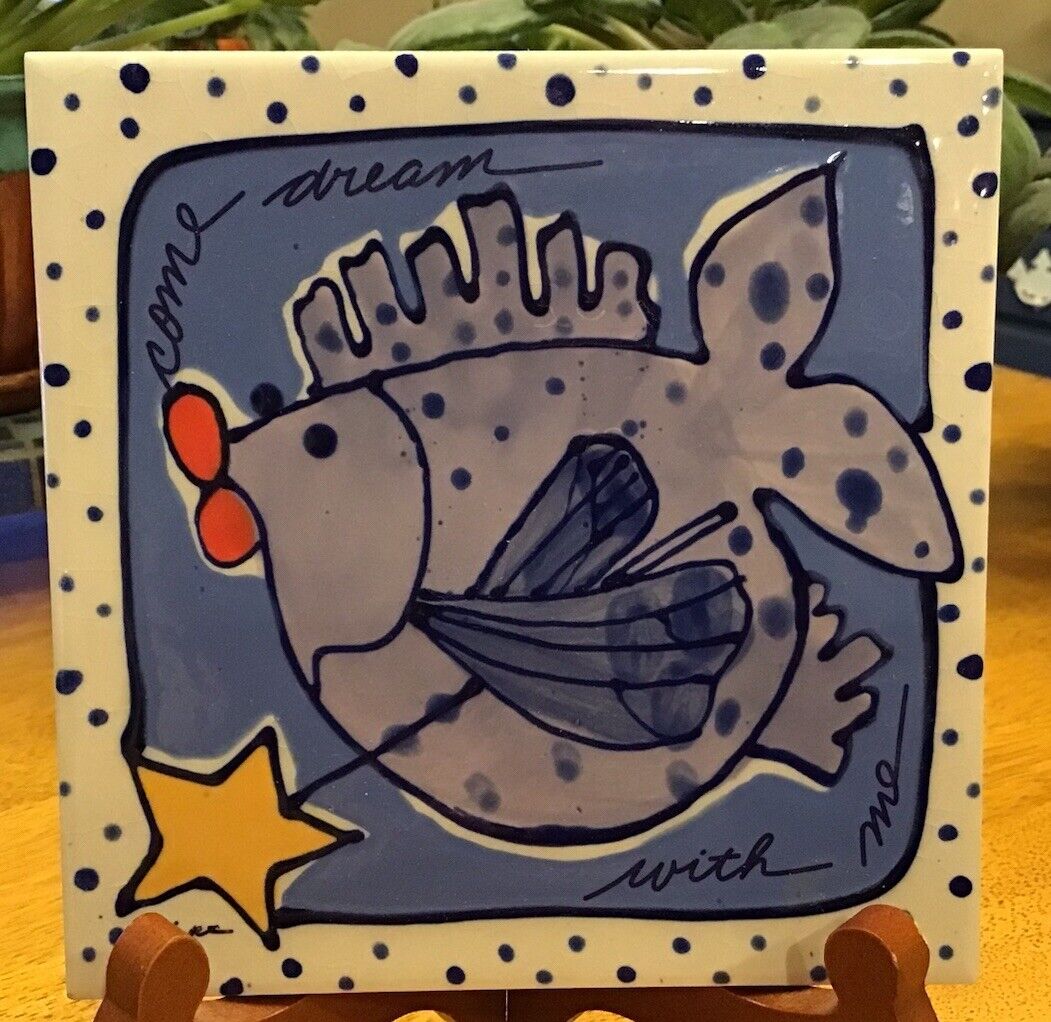VTG. Diane Artware Ceramic Trivet Tile Fish Fairy Codmother 6” Come Dream w/ Me