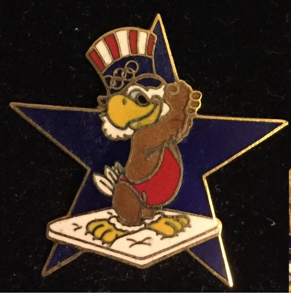 WRESTLING 1984 LOS ANGELES OLYMPIC PIN BADGE SAM THE EAGLE