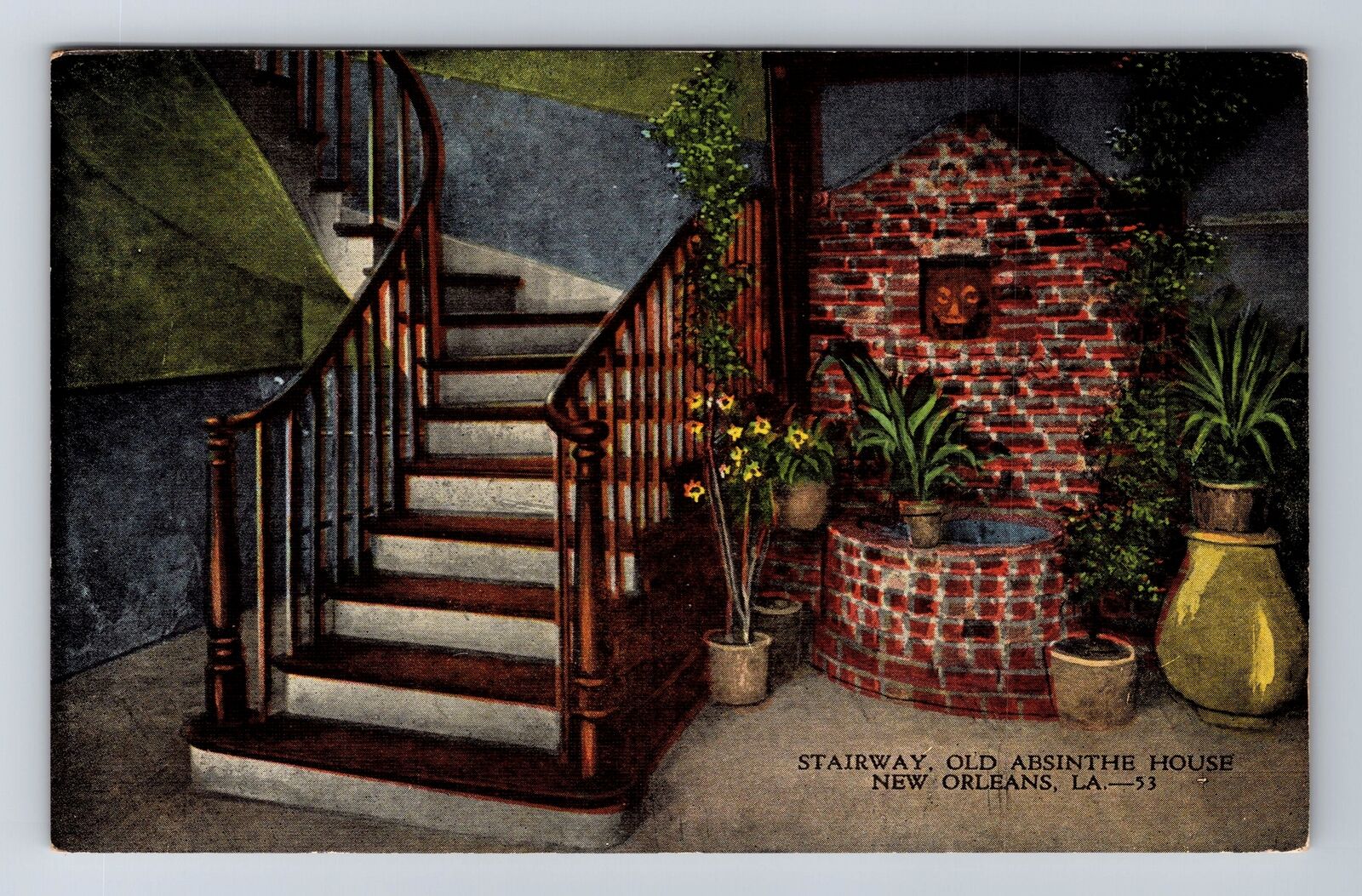 New Orleans LA-Louisiana, Stairway, Old Absinthe House, Vintage Postcard