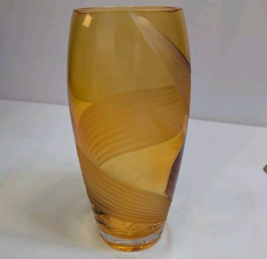 Teleflora Orange Glass Frosted Swirl Vase 10\