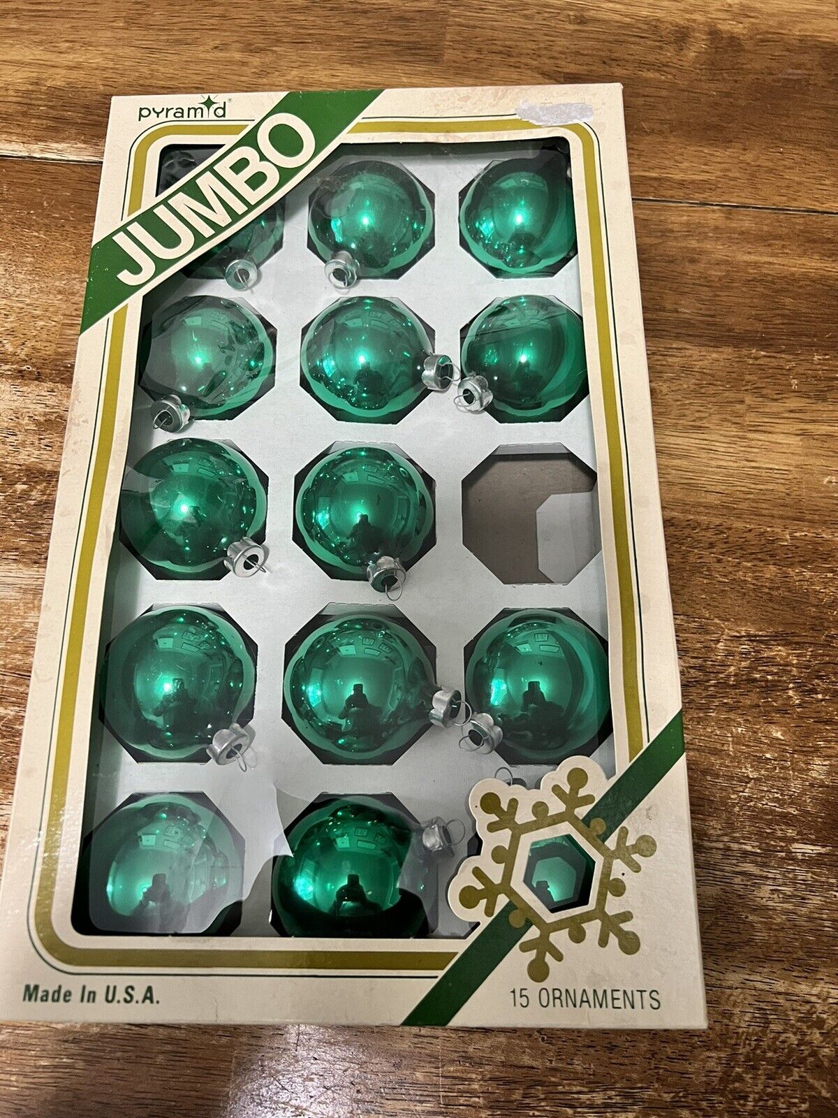 Vintage Pyramid Christmas Glass Ornaments 14 2 1/4 Inch Emerald Green