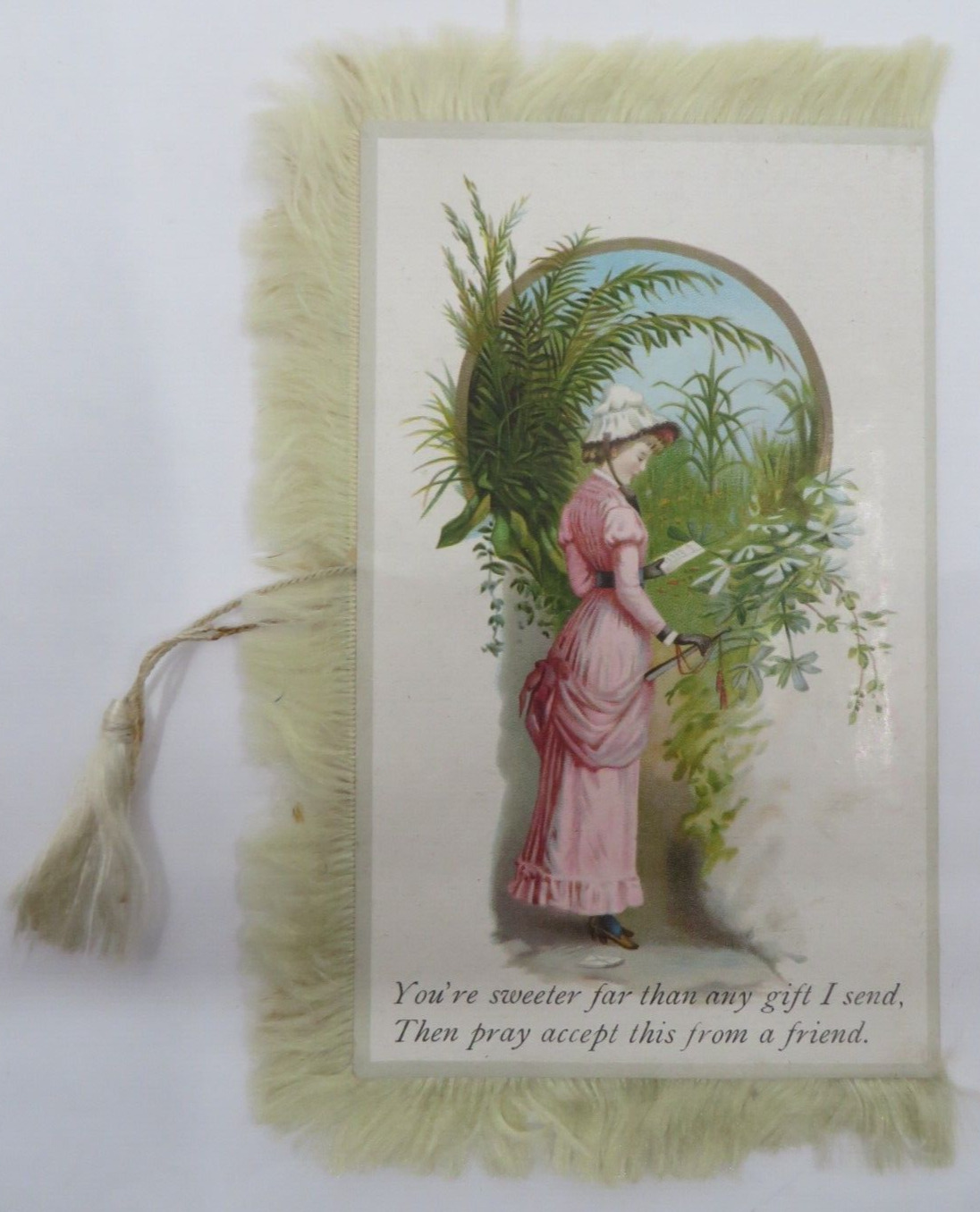 Vtg 1900\'s Valentine\'s Day Card DOUBLE-SIDED VICTORIAN LADIES Fridge & Tassel