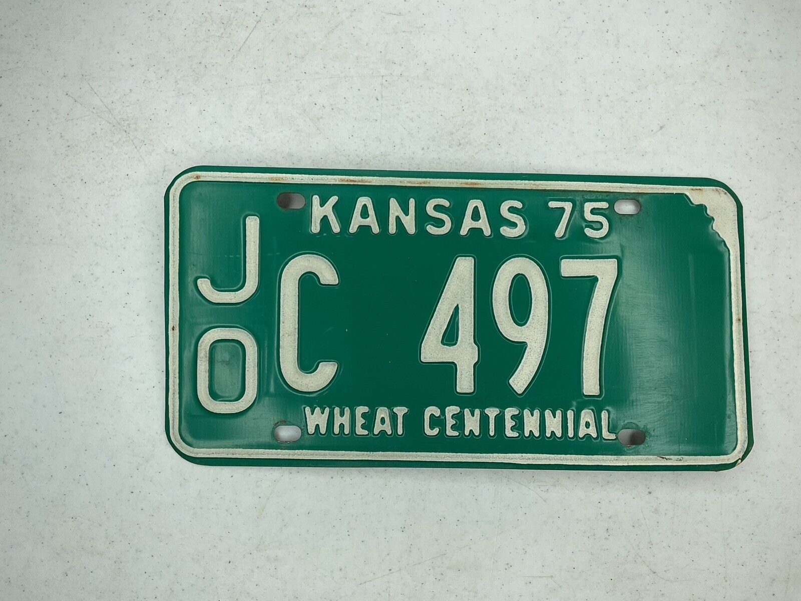 1975 Kansas License Plate Johnson County Tag# C 497  Low Number Wheat Centennial